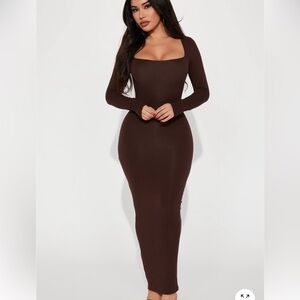 Fashion Nova Chocolate Long Sleeve Dress